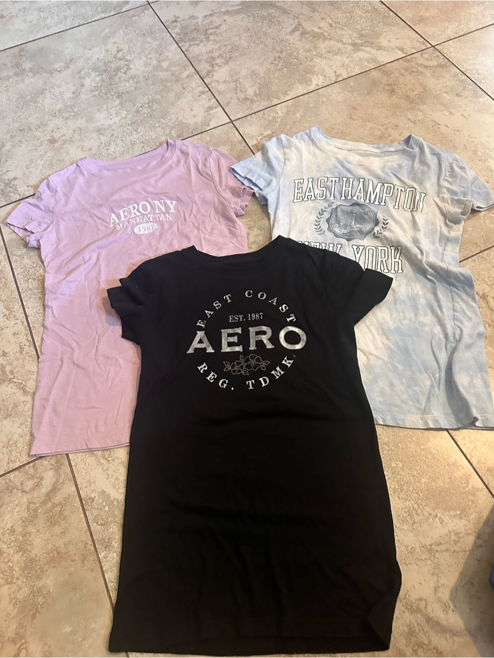 Aeropostale women/girls Tee Bundle - Black, Light Pink & Light Blue